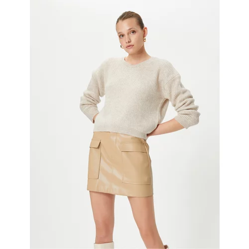 Koton Basic Sweater Knitted Crewneck Low Shoulders Ribbed