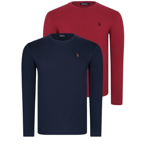 Dewberry DOUBLE SET T8588 ROUND NECK MEN&amp;#039;S SWEATSHIRT-BURGUNDY-NAVY BLUE Slike