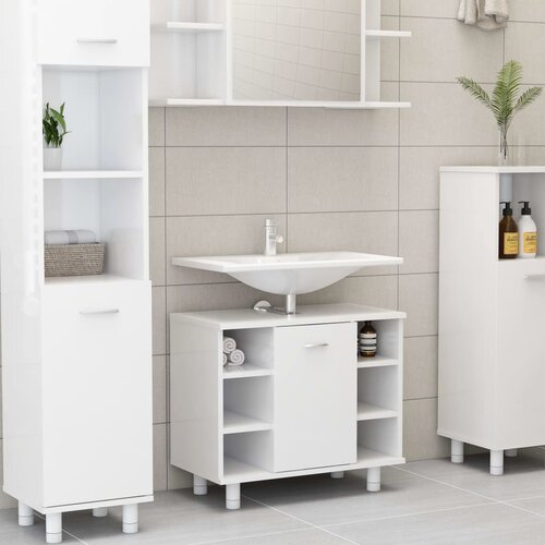 VidaXL Kopalni&amp;scaron;ka omarica visok sijaj bela 60x32x53,5 cm iverna pl. Slike