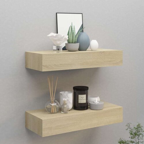 vidaXL zidne police s ladicama 2 kom boja hrasta 60 x 23,5 x 10 cm MDF Cene