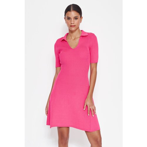 Trendyol Fuchsia Mini Knitwear Polo Dress Slike