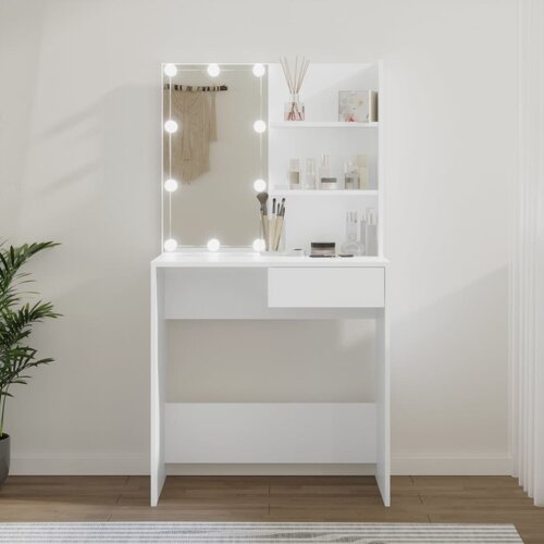 vidaXL Toaletna mizica z LED lučkami bela 74,5x40x141 cm Cene