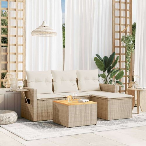  5-dijelni vrtni set sofa s jastucima bež od poliratana Slike