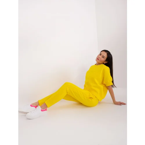 Fashion Hunters Yellow Women's Tracksuit with Short Sleeve Sweatshirt