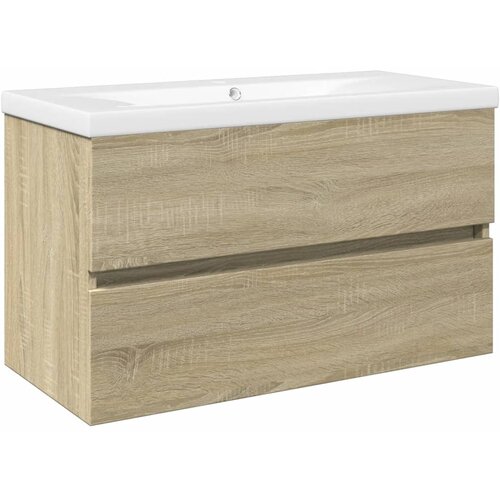  2-dijelni set kupaonskog namje&amp;scaron;taja od keramike i drva Smeđa 80 x 38.5 x 45 cm Slike