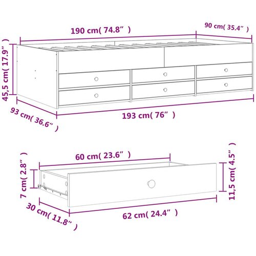 VidaXL Dnevni krevet s ladicama bijeli 90 x 190 cm konstruirano drvo Slike