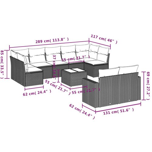 vidaXL 10-dijelni set vrtnih sofa s jastucima bež od poliratana Cijene