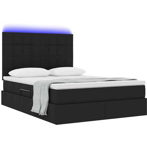 VidaXL Krevet S LED lampica s uzglavljem Crna 140 x 200 cm tkanina Slike