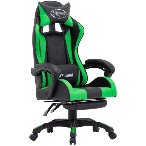 VidaXL Racing stol z oporo za noge zeleno in črno umetno usnje Slike