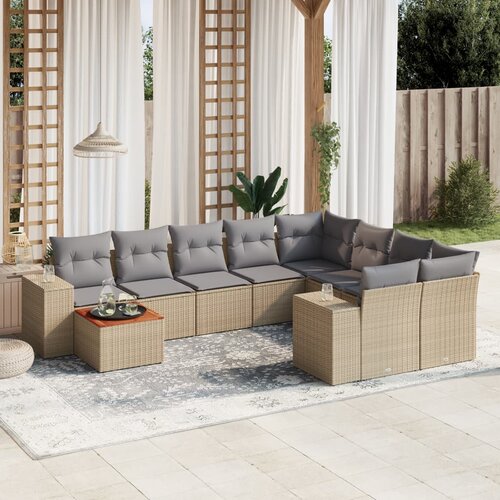  10-dijelni set vrtnih sofa s jastucima bež od poliratana 83 x 62 x 69 cm Cijene