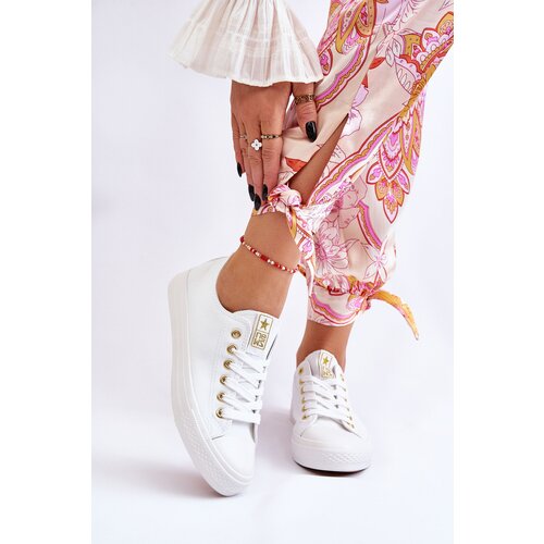 Kesi Women's Classic Sneakers White and Gold Ecoma Cene
