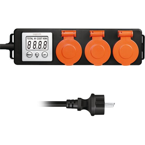 Logilink produžni kabl outdoor 3 mesta, LCD displej potro&amp;scaron;nje, 1.4m, IP44, crna Slike