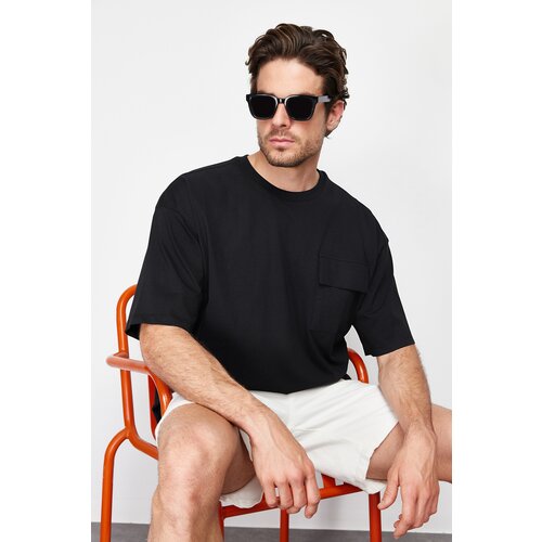 Trendyol men's black oversize pocket detailed 100% cotton t-shirt Slike