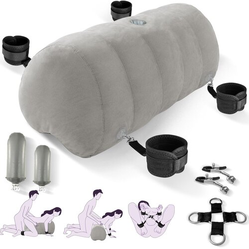 SuperLove Inflatable Sex Pillow with Dildo Mount &amp;amp; Cuffs Grey Slike