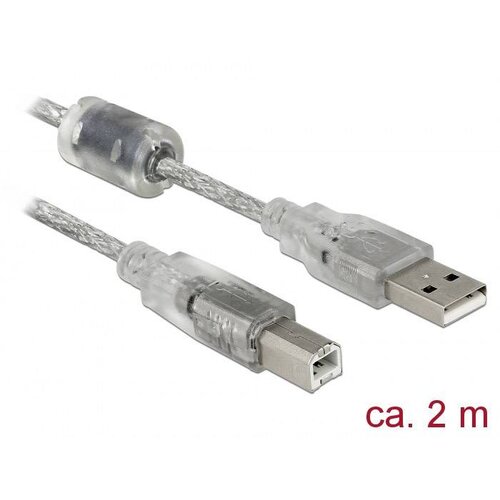 Delock USB kabel USB 2.0 USB-A vtič\, USB-B vtič 2.00 m transparentna s feritnim jedrom 83894, (20424216) Cene