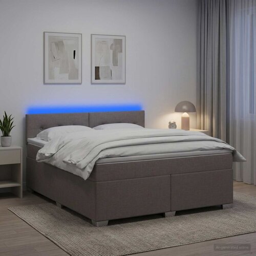 s box springom madracem i LED-om Sivosmeđa 140 x 200 cm - Sivosmeđa 140 x 200 cm Prošiveno gumbima Cene