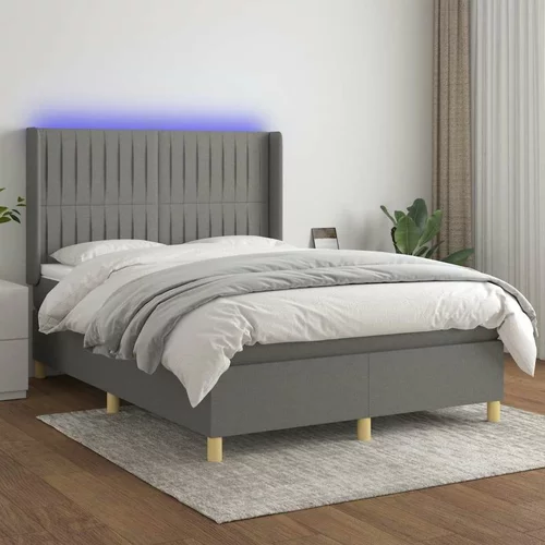  Box spring postelja z vzmetnico LED temno siva 140x190 cm blago, (20937808)
