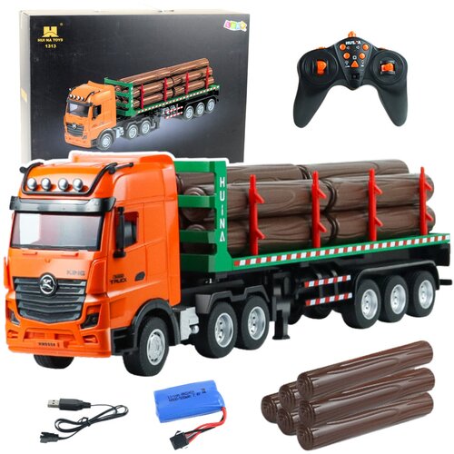 Kamion za prijevoz trupaca na daljinsko upravljanje Timber TransporterHuina 1:18 - zeleno/narančasti Slike