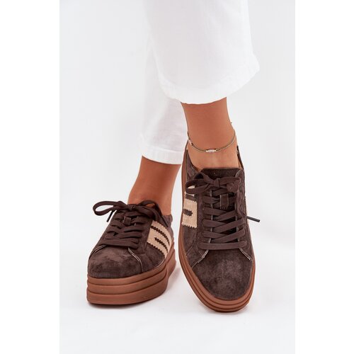 Boto Women's Platform Sneakers Made Of Natural Suede Chocolate Eldira Cene