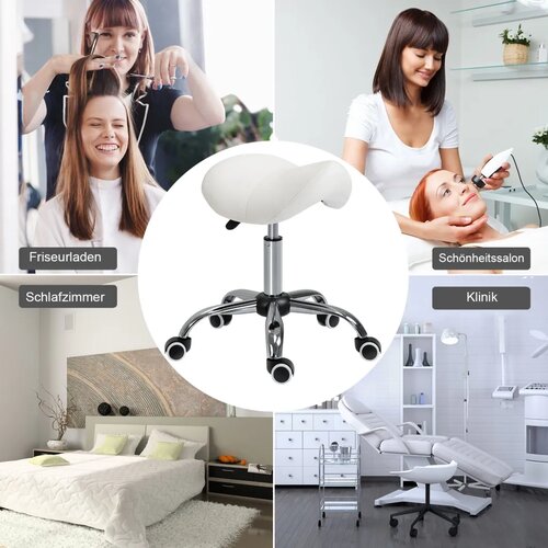  Stolica s kotačićima podesiva po visini 49-61 cm radna stolica za ured salon i masažu krem bijela Slike