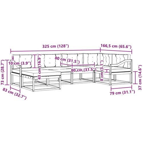  Set vanjskih sofa 6 kom. Prirodna i bež Smeđa 325 x 166,5 x 73 cm Slike