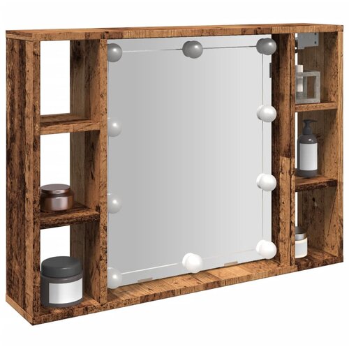 vidaXL Ormarić s ogledalom LED boja staro drvo 76x15x55 cm drveni Cijene