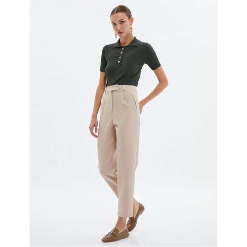 Koton Fabric Trousers High Waist Pleat Detailed Buttoned Zipper Slike