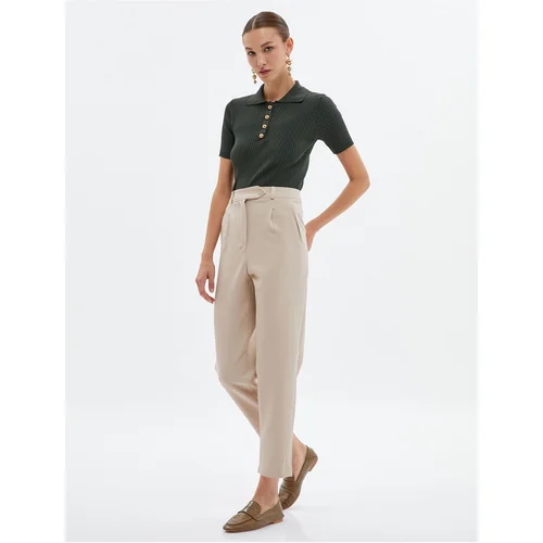 Koton Fabric Trousers High Waist Pleat Detailed Buttoned Zipper