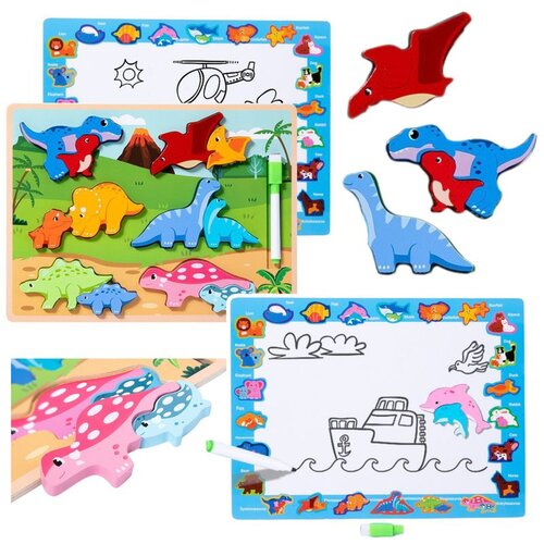  Ploča za slaganje 2 u 1 Drveni edukativni marker Dinosauri 12 komada Cijene