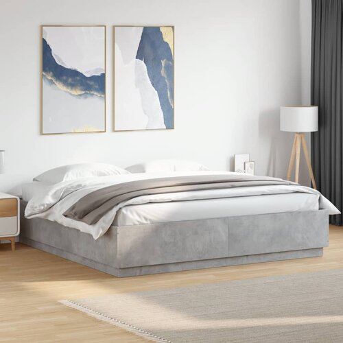  Okvir kreveta s LED svjetlima boja betona 200 x 200 cm drveni Cene