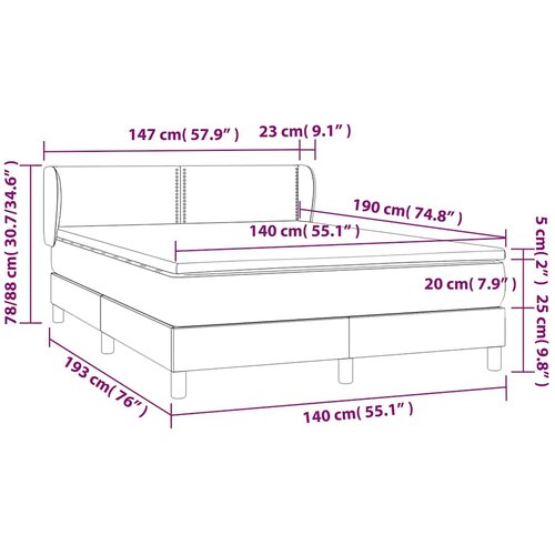  Krevet s oprugama i madracem tamnosmeđi 140 x 190 cm od tkanine Slike
