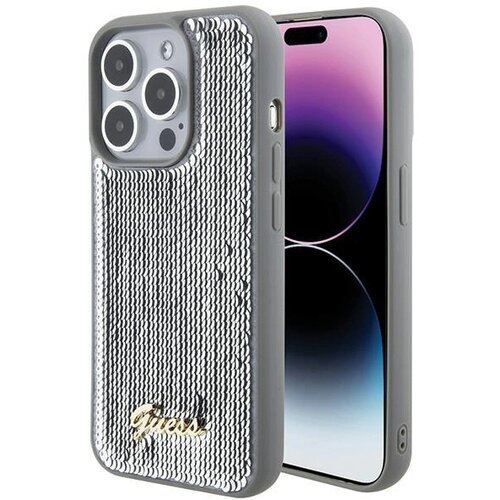 Guess KOVINSKI OVITEK SEQUIN SCIPT ZA IPHONE 15 PRO MAX - OVITEK SREBRN, (22064496) Cene
