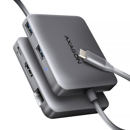 Axagon N HMC-5HL USB 5Gbps hub 2x USB-A HDMI 4k /60Hz RJ-45 GLAN PD 100W kabel USB-C Wired USB 3.2 Gen 1 (3.1 Gen 1) Type-C Silver Slike