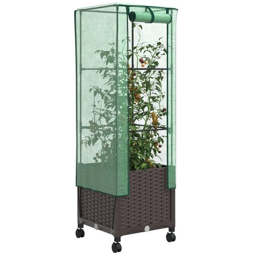  Vrtna saksija s pokrovom staklenika i kotačima Smeđa PP - Smeđa 40 x 40 x 139 cm s kotačima Slike