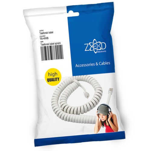 Zed_Electronic Telefonski kabl spiralni za slušalicu, dužina 4 metra, bijeli - T6-4WB, Bijeli Cijene
