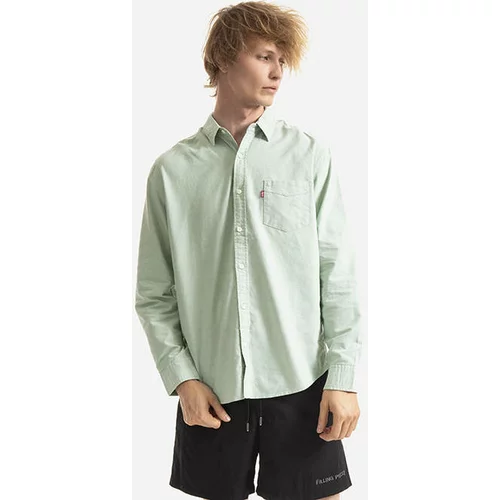 Levi's Pamučna košulja za muškarce, boja: zelena, regular, s klasičnim ovratnikom