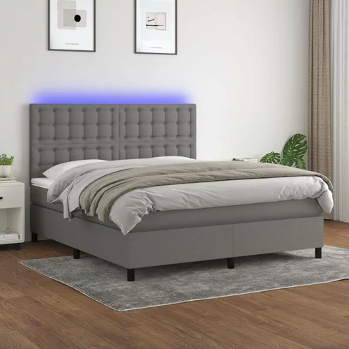  Box spring postelja z vzmetnico LED temno siva 180x200 cm blago, (21118402)