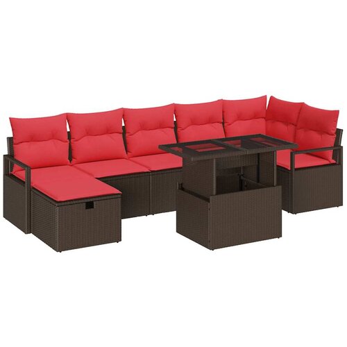 vidaXL Vrtna sedežna garnitura z blazino 8 pcs Rjava Poly ratan, (5000021432) Cene