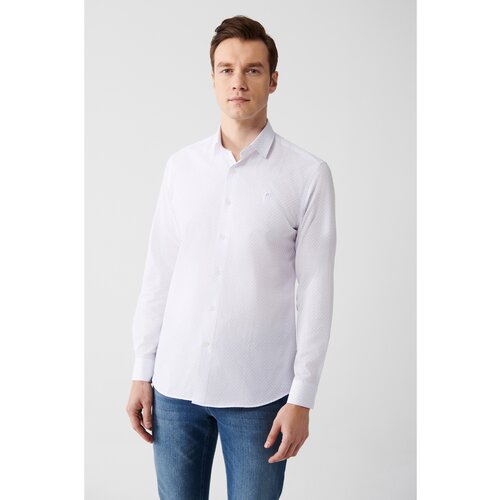 Avva Men's White Easy-Iron Button Collar Printed Slim Fit Narrow Cut Shirt Cene
