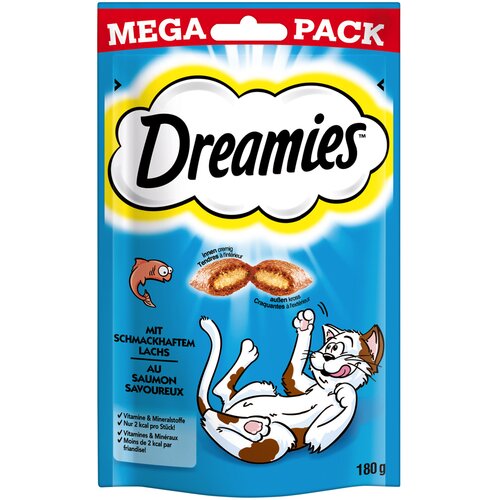Dreamies mačji priboljšek mega pakiranje 180 g - Varčno pakiranje: losos (3 x 180 g) Cene
