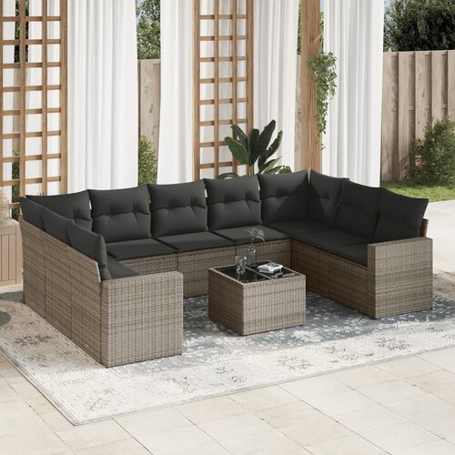 vidaXL 10-dijelni set vrtnih sofa od poliratana s jastucima sivi Cijene