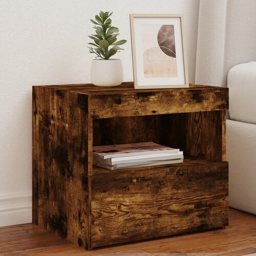  The Living Store Nočna omarica z LED lučkami 2 kosa dimljeni hrast 50x40x45 cm - Nočna Omarica, (21503092) Cene