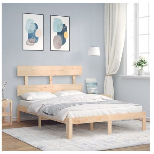 vidaXL Okvir kreveta s uzglavljem 140 x 190 cm od masivnog drva Cene