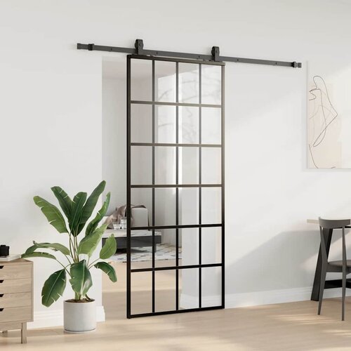  Klizna vrata s priborom crna 90 x 205 cm od ESG stakla Slike