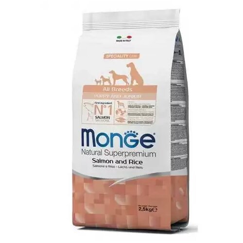 Monge Hrana za zdrav razvoj psa All Breeds Puppy and Junior Salmon &amp;amp; Rice, 2.5kg Slike