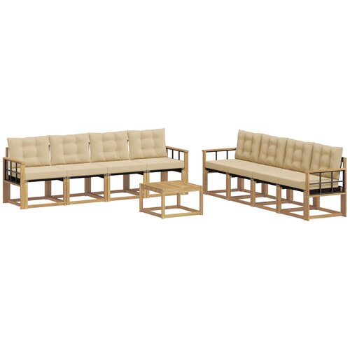 vidaXL Zunanja garnitura za sedenje z blazino 9 pcs Bela in bež, (5000269209) Cene