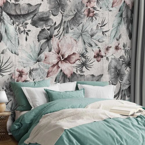  Foto tapeta - Nature in retro style - landscape with leaves and flowers in grey tones 392x280 Slike