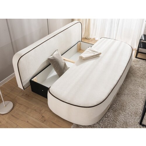 Ropez Smeđa/krem bar&amp;scaron;unasti sklopiva/s prostorom za odlaganje sofa 210 cm Saga &amp;ndash; Slike