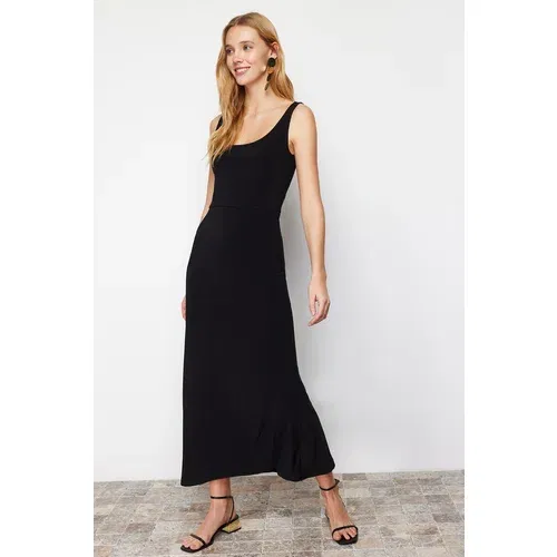 Trendyol Black Strap Skater/Waist Open Elastic Knitted Maxi Dress