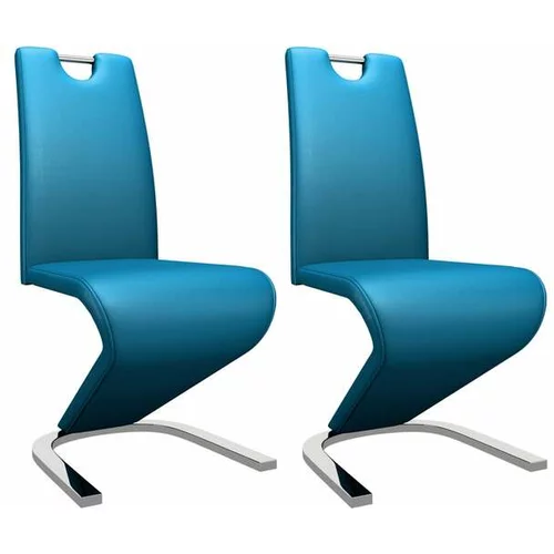  Jedilni stoli cikcak oblike 2 kosa modro umetno usnje